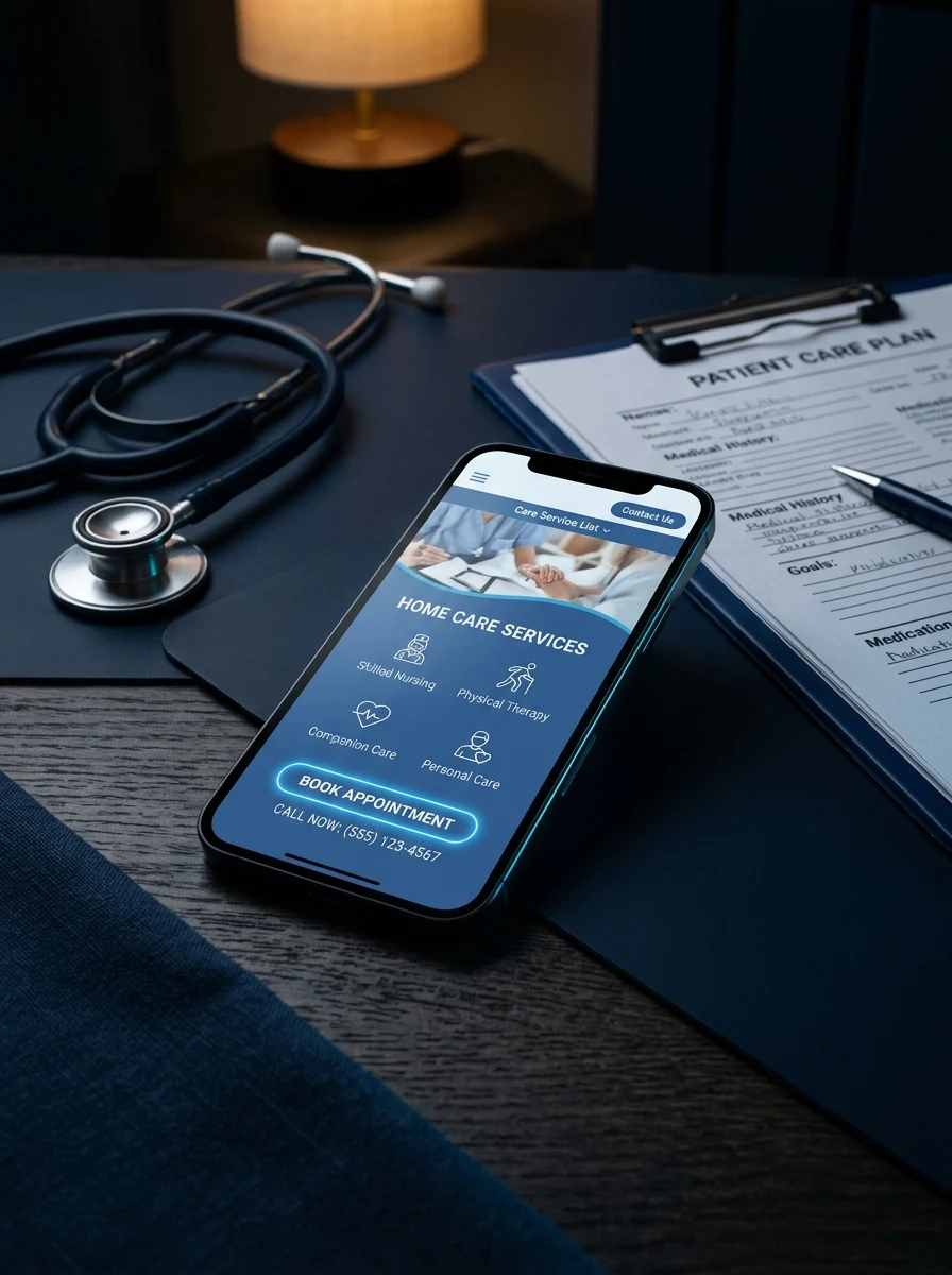 Webdesign für Pflegedienste: responsive Webseite auf Smartphone