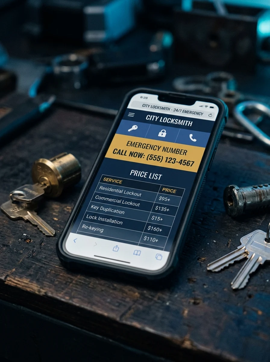 Webdesign für Schlüsseldienste: responsive Webseite auf Smartphone