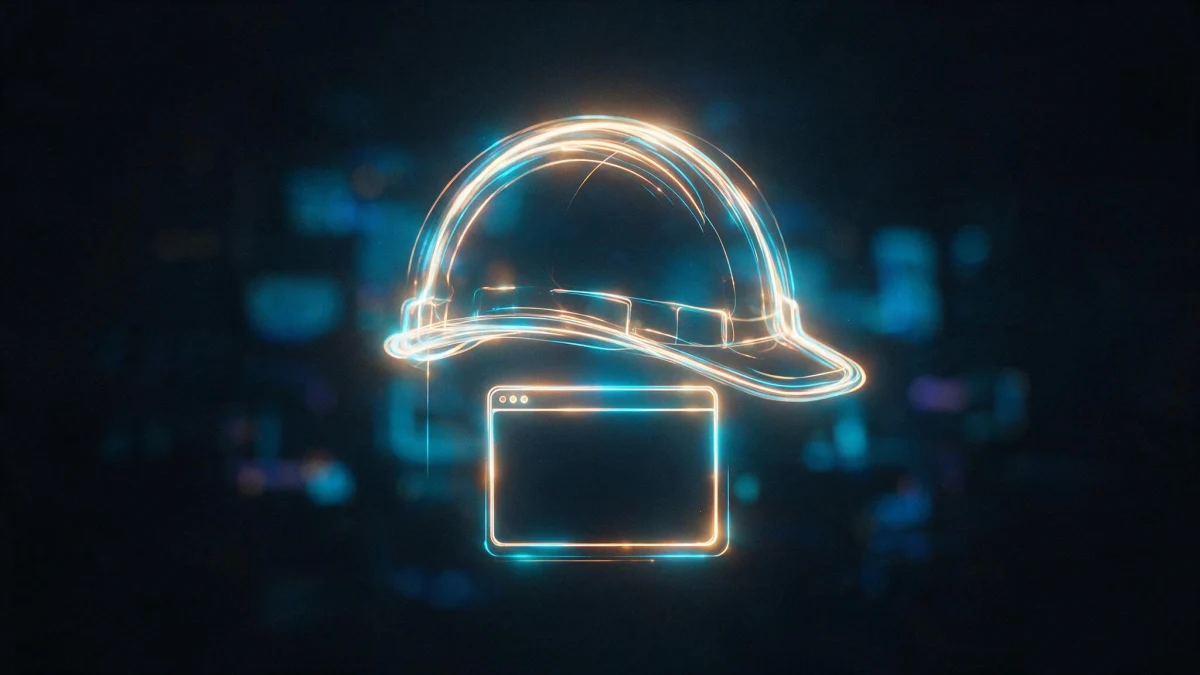 Webseite für Handwerker erstellen lassen: Schutzhelm über einem Browserfenster als Symbol