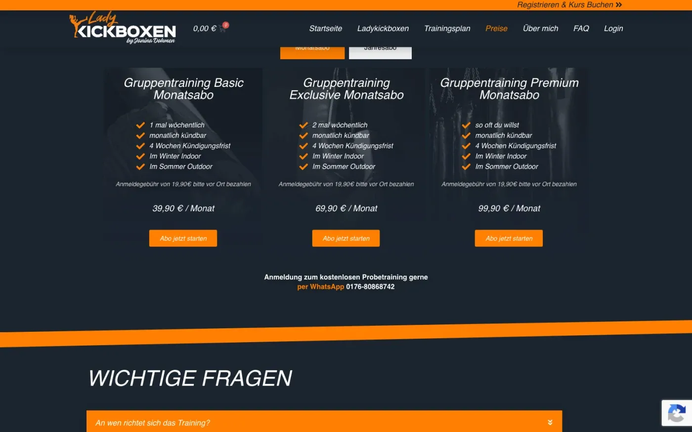 Preisübersicht der Trainingsabos