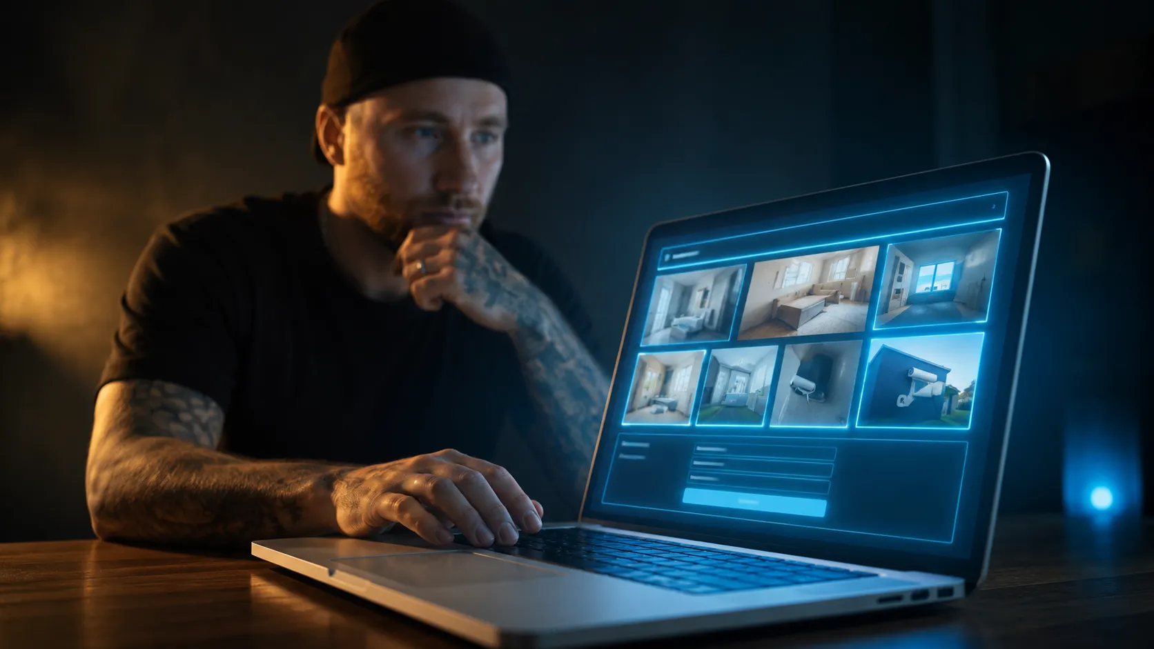 Inhalt einer Maler-Webseite – Referenzen, Leistungen, Kontakt Maler-Webseite auf einem Laptop mit Referenzfotos, Leistungsübersicht und Kontaktformular