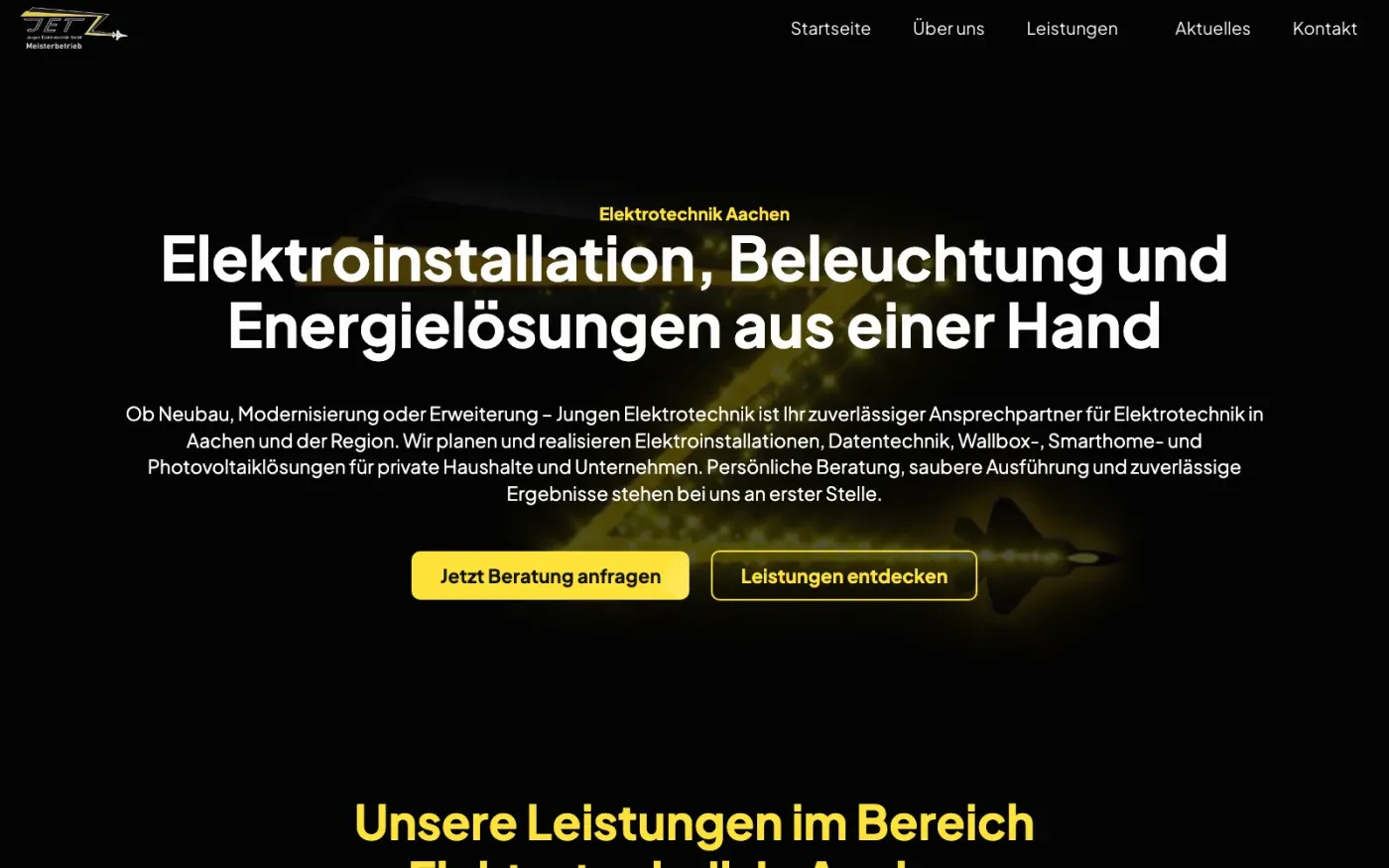 Hero-Bereich mit Elektroinstallation