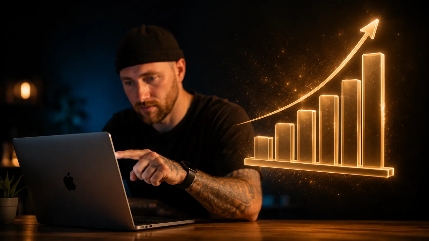 Google Search Console für WordPress SEO Nahaufnahme von Händen an einer Tastatur mit Google Search Console Daten auf dem Bildschirm, cyan-goldene Akzentbeleuchtung