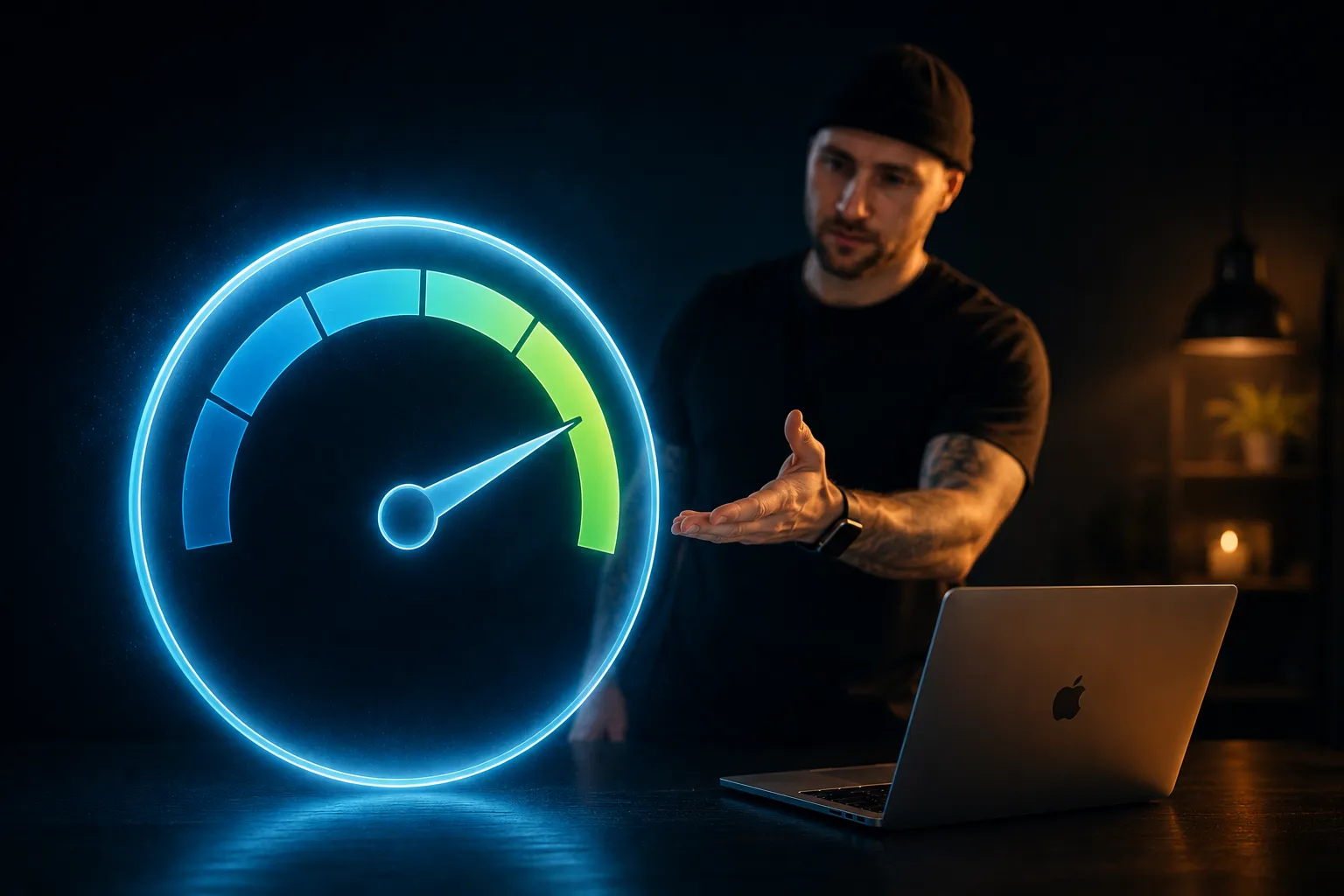 PageSpeed Insights für WordPress-Ladezeit nutzen Google PageSpeed Insights Analyse für WordPress, Performance Score auf dunklem Dashboard