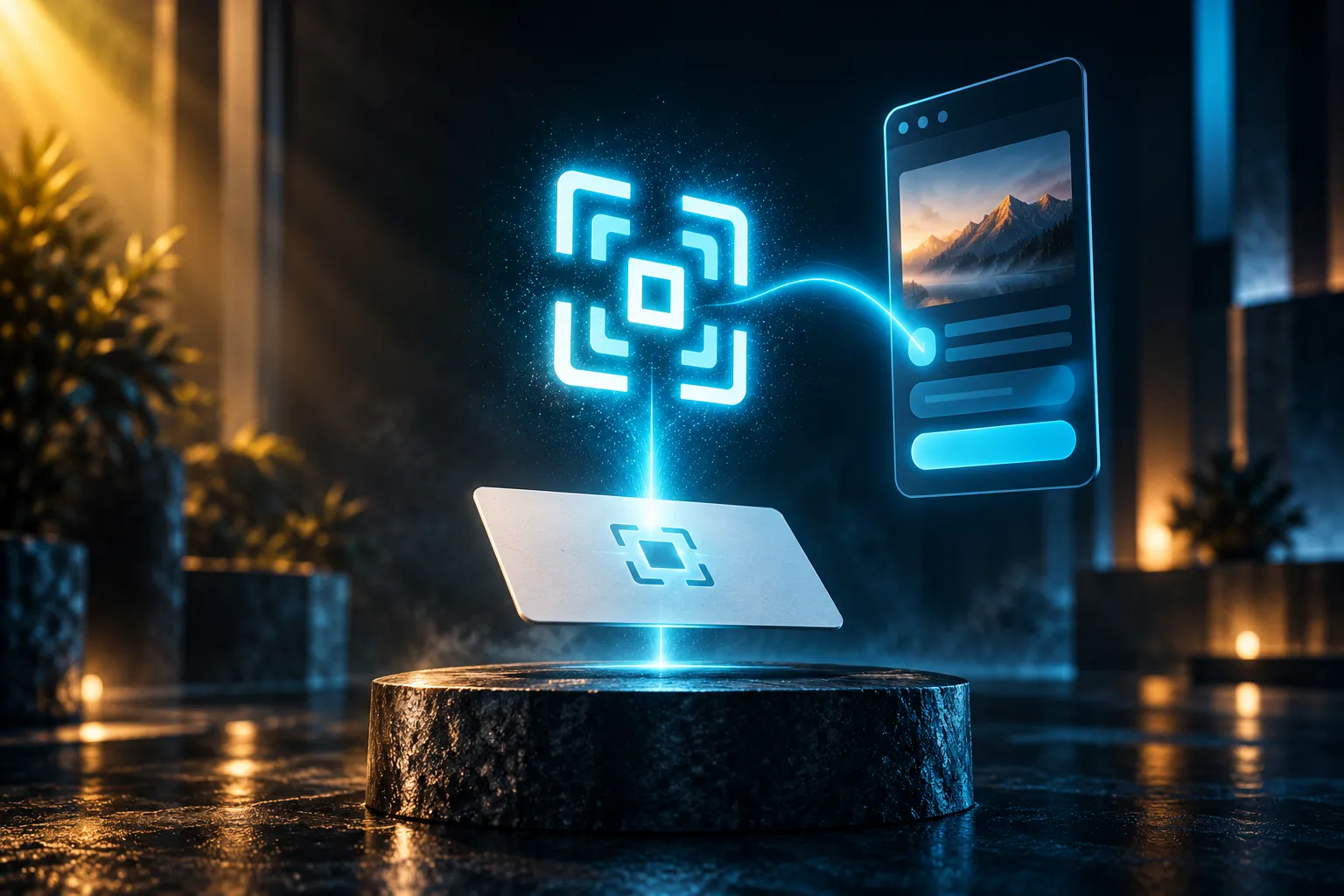 QR-Code Visitenkarte: Scan-Symbol verbindet eine gedruckte Karte mit einer mobilen Zielseite