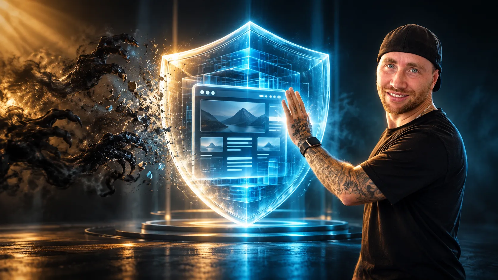 WordPress Sicherheitsupdate: Schutzschild über einem Webseiten-Adminbereich