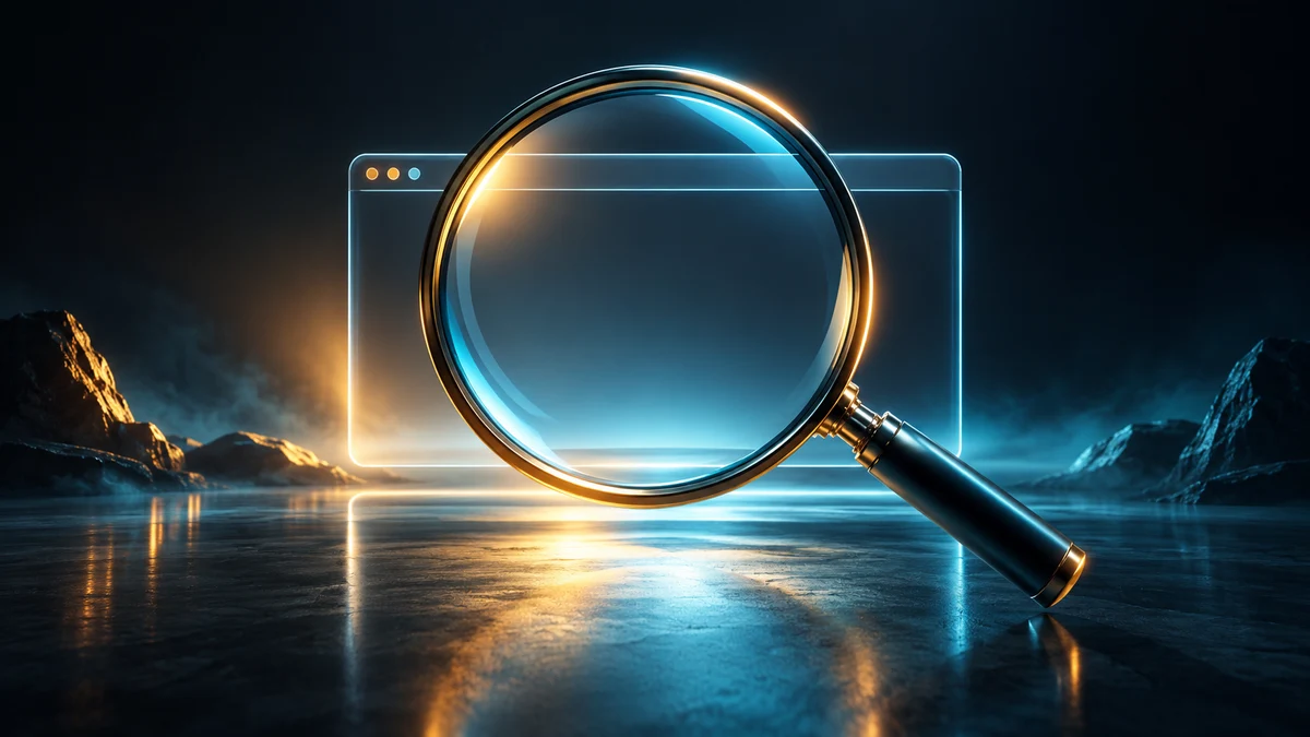 Lupe über einer Webseite beim Prüfen der Onpage SEO Checkliste