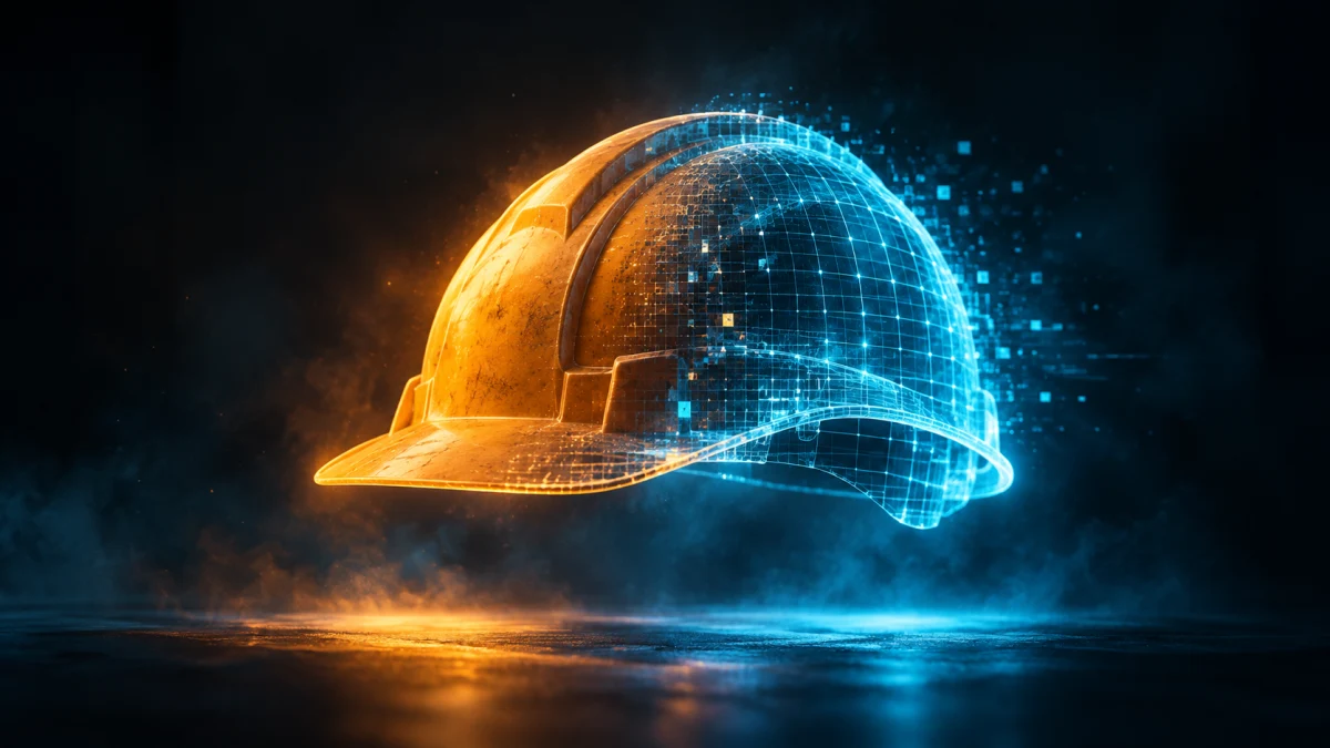 Webseite für Bauunternehmen erstellen lassen: Bauhelm verschmilzt mit digitalem Raster